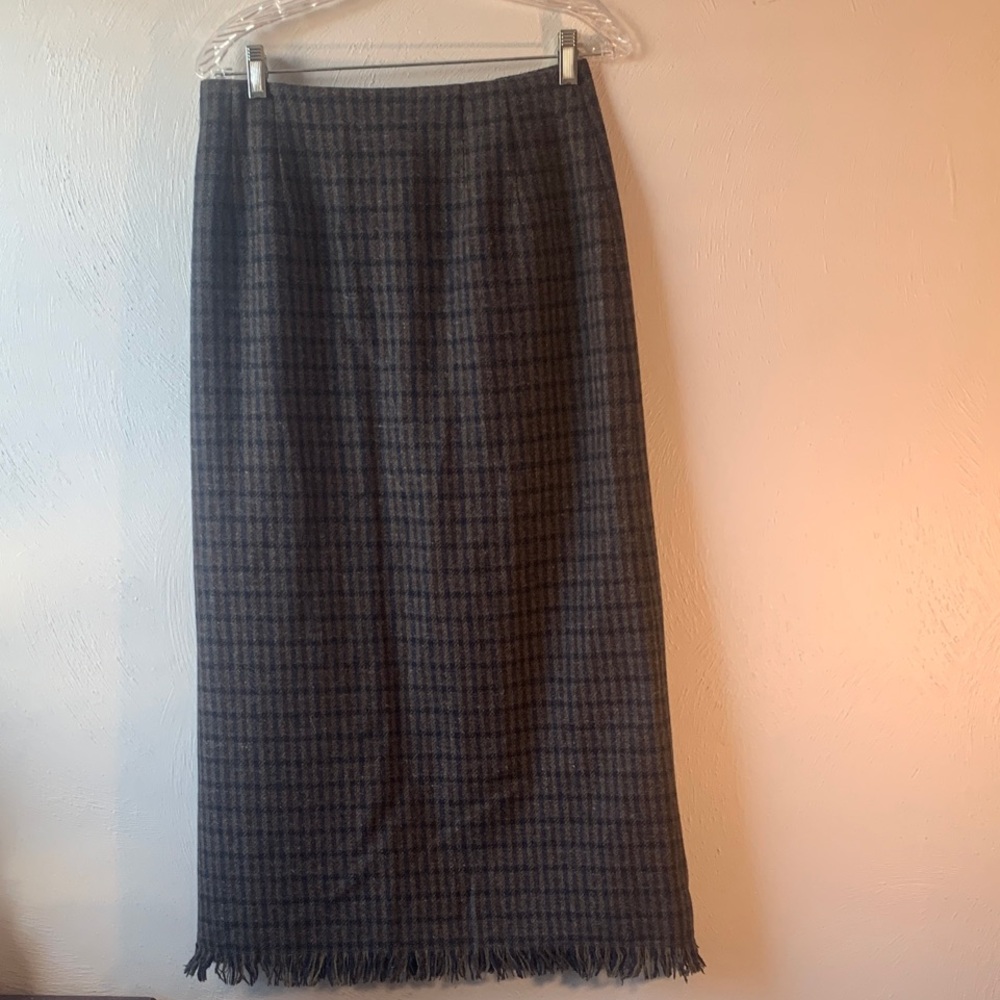 Harve Benard navy blue, grey, and cream wool lined Maxi Skirt. Made in Ukraine.